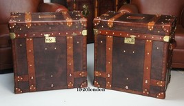 English Leather Pair Of Occasional Side Table Trunks &amp; Chests Christmas ... - £820.70 GBP
