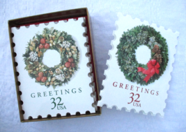 Marcel Schurman Box of 20 Christmas Cards 32 Cents Postage Stamp Wreaths... - $23.74