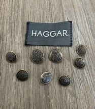 Vintage HAGGAR replacement buttons 10 Dark Bronze Tone logo Good Used Aged Cond. - £14.67 GBP