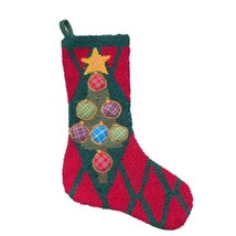 Christmas Stocking Tree Applique Rag Rug Looped Fabric Handmade Country ... - $28.89