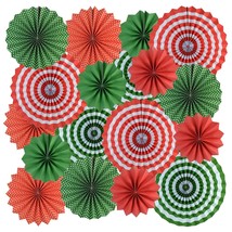 18Pc Party Red And Green Paper Fans Merry Christmas Hanging Paper Fans Decoratio - £16.07 GBP
