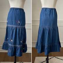 Penelope Rose Chambray Tiered Ruffle Country Prairie Western Boho Skirt L - $25.20