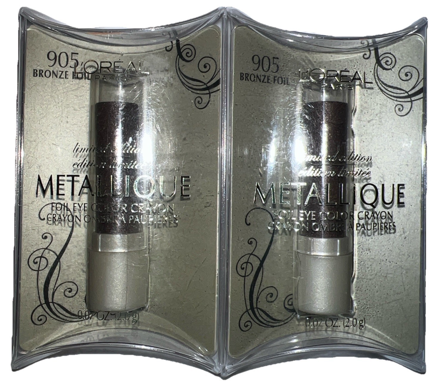 Pack Of 2 L&#39;oreal METALLIQUE Foil Eye Shadow Crayon #905 BRONZE FOIL New... - $14.84