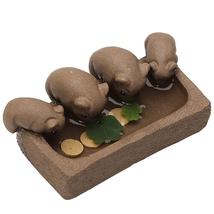 Four Piggy Drinking Tea Pets Purple Sand Ceramic Tea Play Sculpture Ornament - £16.75 GBP
