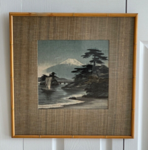 Vintage Mount Fuji Framed Japanese Painting on Silk Artwork - £154.56 GBP