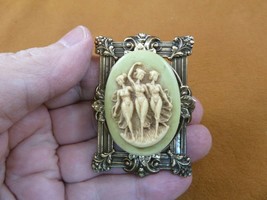 (CM70-44) THREE MUSES Graces Women goddesses green CAMEO Pin Pendant Jewelry - £26.14 GBP