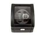 Bey-Berk BB585BLK Black Leather Two  Watch Winder with Glass Top - $389.95