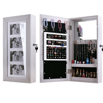 Jewelry Organizer Cabinet Wall Mounted W Lockable Door Mirror 4 Picture Frames - £43.02 GBP