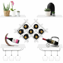 Costway 5PCS Wall Mount Wine Rack Set w/ Glass Holder and Storage Shelve... - £83.33 GBP