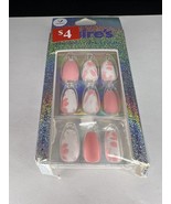 24pc Claire&#39;s Fake False Press On Nails Glue On Vegan Pink White Coffin - $10.00