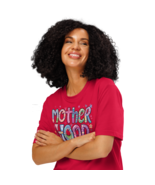 Motherhood Quote Funny Floral T-Shirt – Unisex Organic Ribbed Neck, Red - $75.17 CAD