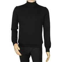Men's Sweater Knit By BRANGO Turkey Mock Neck Cotton Blend 21050 Black image 2
