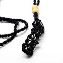 Crystal Net Pendant Necklace Black Cord Wooden Beads Empty Net for Your Stones - £3.35 GBP