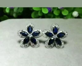 2Ct Marquise Simulated Blue Sapphire Flower Stud Earrings 14K White Gold Plated - £52.11 GBP
