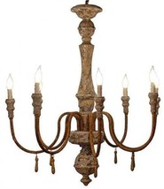 8-Arm Chandelier Rustic Distressed Hand-Painted Wood, Oxidized Iron Metal - £1,238.20 GBP
