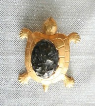 Charming Gold-tone Black Glass Turtle Brooch 1950s vintage - £9.74 GBP