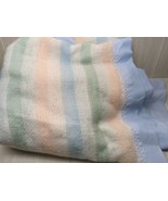 LULA S. vintage TWIN thermal blanket blue green pink or peach striped ny... - £77.84 GBP