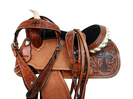 Shwaan Horse Show Tooled Tack 10&quot; bis 18&quot; Star Western Saddle Barrel Racing Trai - £385.94 GBP+