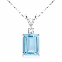 ANGARA Emerald-Cut Aquamarine Pendant with Diamond in 14K Gold (AAA Size-10x8) - £1,088.29 GBP