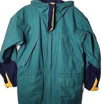 Eddie Bauer Men L Green Vintage Seattle Full Zip Hood Gore-Tex Rain Jacket Coat - £44.88 GBP
