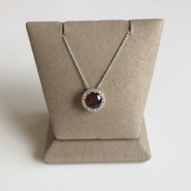 Halo of Fire 14k White Gold Necklace with Natural Garnet and Cubic Zirconia - £239.19 GBP