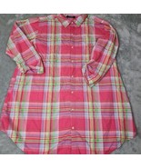 Lauren Ralph Lauren Pink Madras Plaid Top Womens XL Button Up 3/4 Sleeve... - $16.93