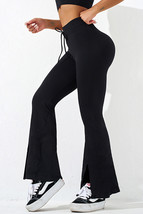 Black Drawstring High Waist Split Yoga Flared Leggings - $18.84