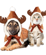 Christmas Dog or Cat Costume Xmas Reindeer Elk Cloak Pet Cosplay Size Me... - £14.16 GBP