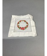 Vintage Embroidered Christmas Wreath Pocket Square Handkerchief- 5.75x5.5” - $181.73 MXN