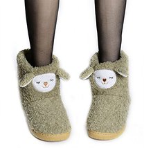 PANDA SUPERSTORE Warm Army Green Alpaca Shoes Slippers for Women, US 6.5-7