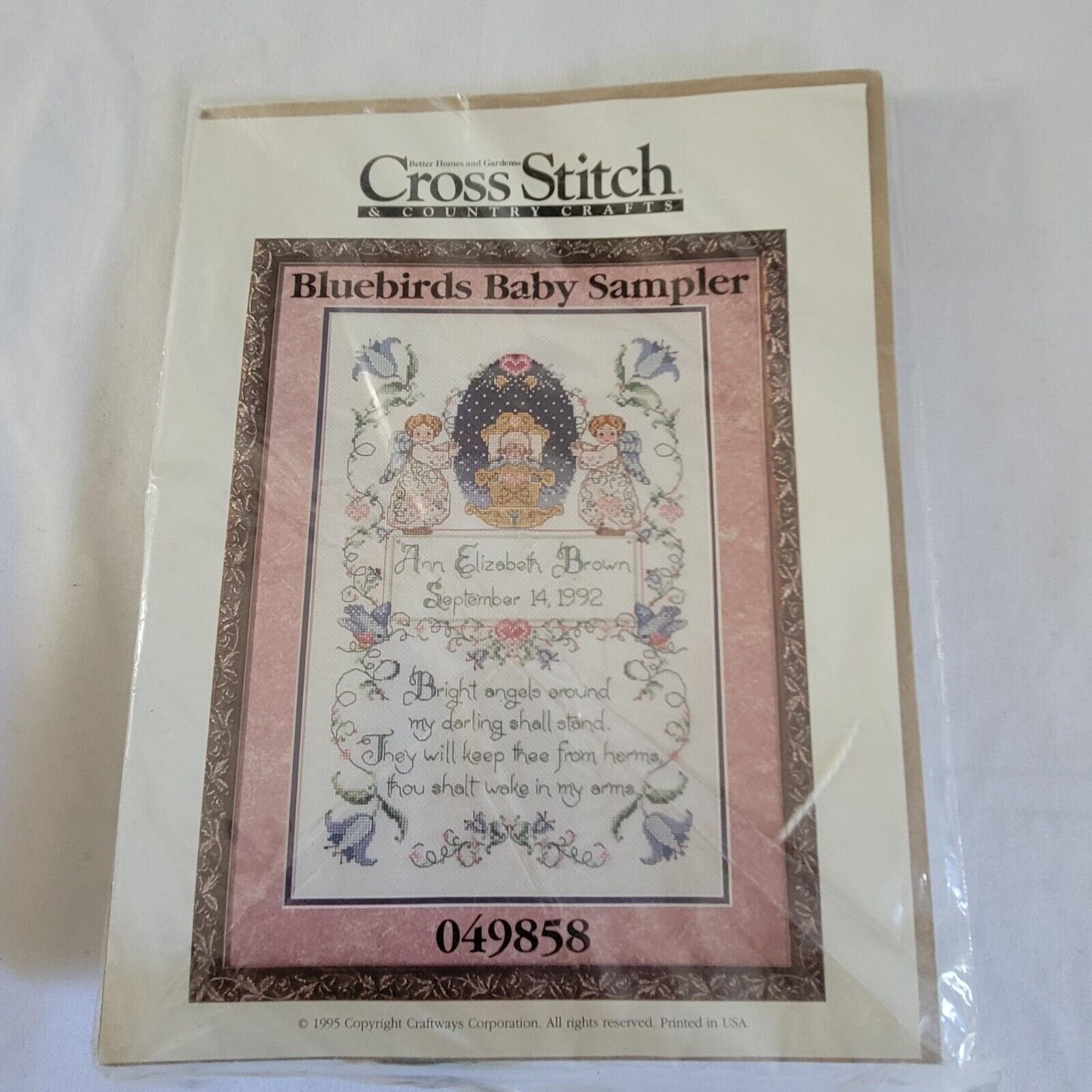 Better Homes and Gardens Cross Stitch Kit 049858 Bluebirds Baby Sampler NIP 1995 - $14.84