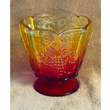 Vintage Indiana Carnival Tri-Color Glass, Grapes/Leaf Design Footed Cand... - $19.80