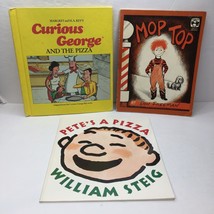 Vintage Lot 3 Kids Picture Books Curious George Pete&#39;s A Pizza Mop Top Haircut - £11.71 GBP
