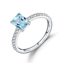 1.28Ct Natural Sky Blue Topaz Rectangle Ring 925 Sterling Silver Wedding Engagem - £23.81 GBP