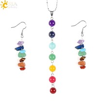 CSJA 7 Chakras Yoga Women Jewelry Sets Healing Reiki Rainbow Chips Earrings Neck - £8.56 GBP