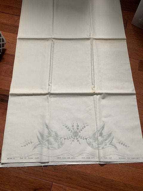 Vintage Merribee Art bird stamped embroidery pillowcase - $14.00