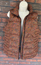 Lands End Goose Down Feather Puffer Vest Medium Leopard Print Sleeveless Jacket - £37.96 GBP