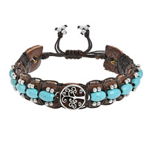 Mystical Tree of Life Symbol w/ Turquoise Stones Leather Cuff Bracelet - £12.21 GBP