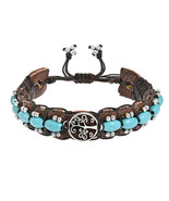Mystical Tree of Life Symbol w/ Turquoise Stones Leather Cuff Bracelet - £12.17 GBP