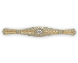 Art Deco 14k Yellow White Gold Genuine Diamond Bar Pin w/Hand Engraving (#J6700) - £406.34 GBP