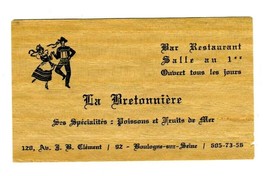 Wood Business Card La Bretonniere Restaurant Boulogne sur Seine France - £14.05 GBP
