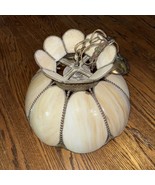 Vintage Slag Glass Tulip Ceiling Light 18” Cream Panels w/ Ornate Brass ... - $151.41 CAD