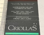 Matchbook Covers  Criollo’s Restaurant  Gray ton Beach, FL  gmg  Unstruck - £9.78 GBP