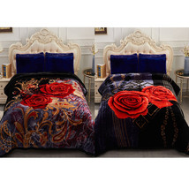 Black Blue Floral 2 Ply Thick Heavy Winter Warm Soft Mink King Size Blanket - £110.70 GBP