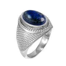 Sterling Silver Oval Lapis Lazuli Gemstone Mens Statement Ring - $2,005.18 MXN
