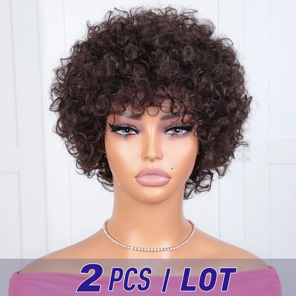 Wholesale Short Pixie Wig Curly Human Hair Wigs Cheap Afro Curly Wig Fu - £39.54 GBP+