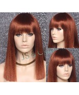 Brownish Copper Red Wig Kinky Straight Blunt Cut Back and Bang Cancer Alope - $80.62 CAD