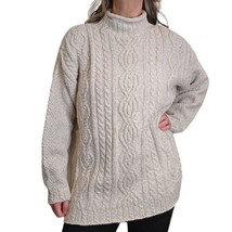 Retro Vintage 90s Womens M L Cream Textured Fisherman Sweater Mockneck B... - $67.56