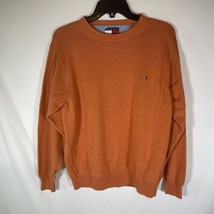 Vintage Tommy Hilfiger Crest Logo Mens Orange Pullover Sweater Small S Heavy - £14.41 GBP