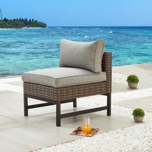 Lokatse Home Wicker Patio Sofa Chair Armless With Cushions And Metal, Brown - $163.99